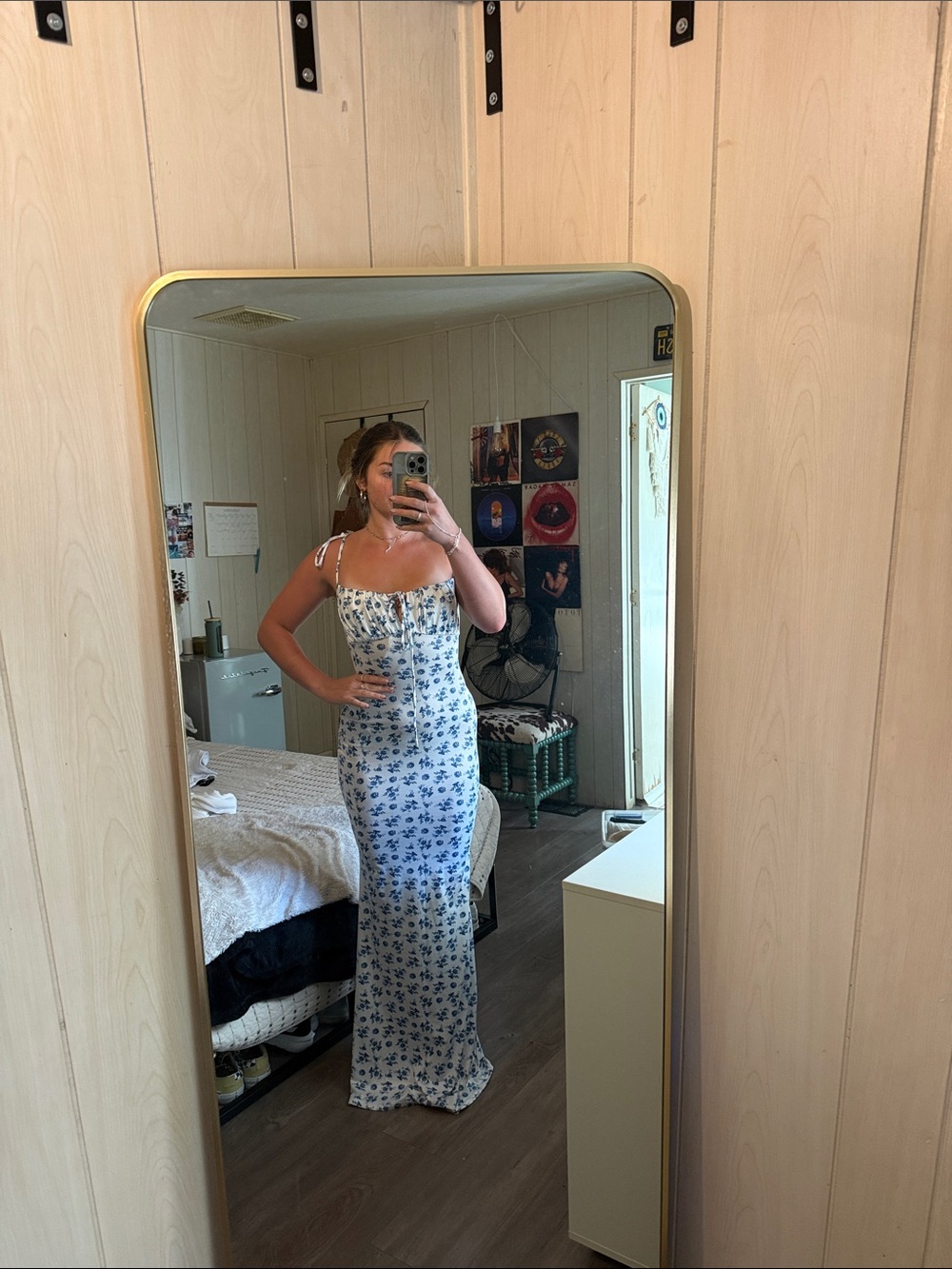 Amazon White and Blue Floral Maxi Dress